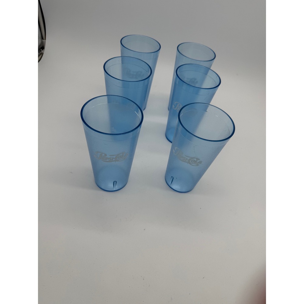 Pepsi-Cola Blue Plastic Tumblers Set of 6 Vintage Style Soda Cups Glasses